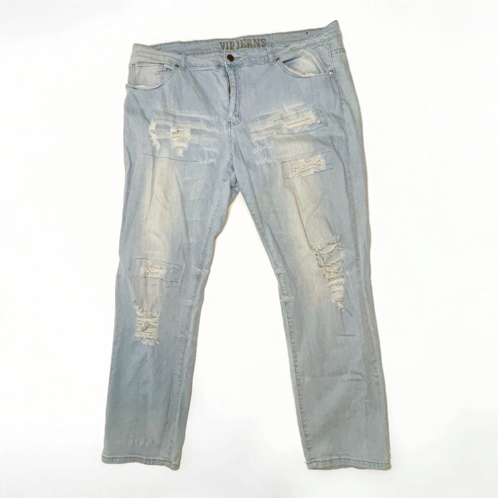 Light Wash Distressed Straight Leg Jeans